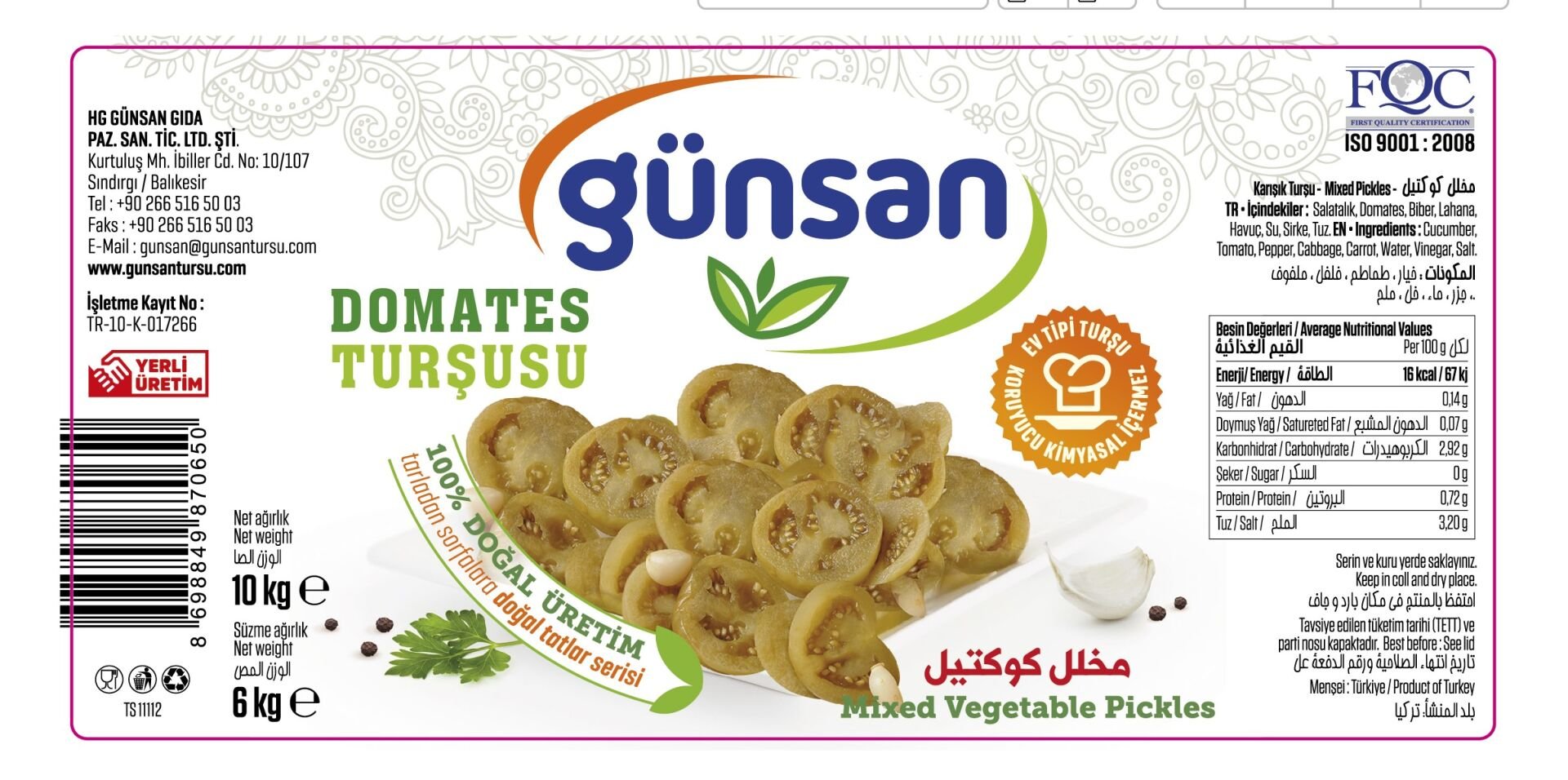 10 kg Domates Turşu